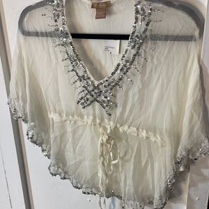 F21 100% Silk Sheer Top Bohemian 3/4 Bell Sleeves